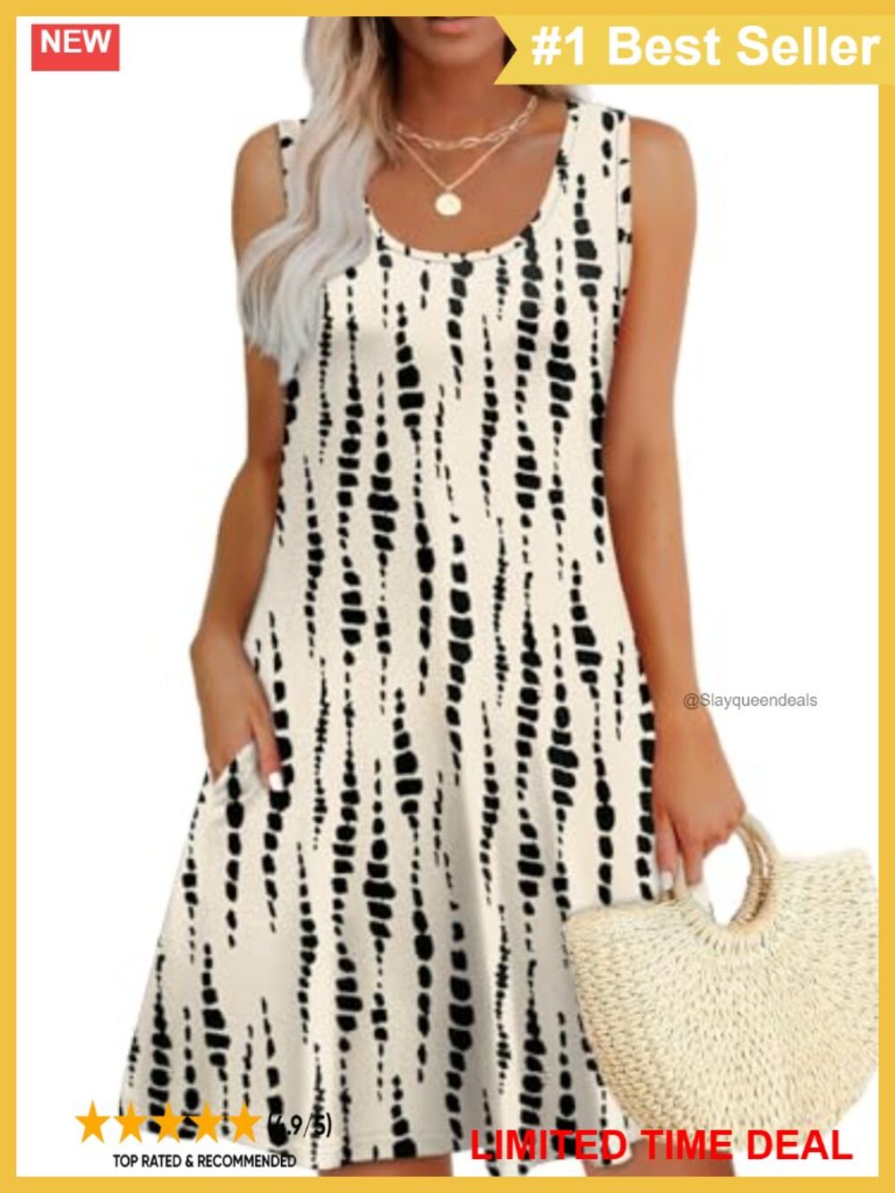 Womens Summer Floral Sundress U Neck Sleeveless Pocket Casual Dress